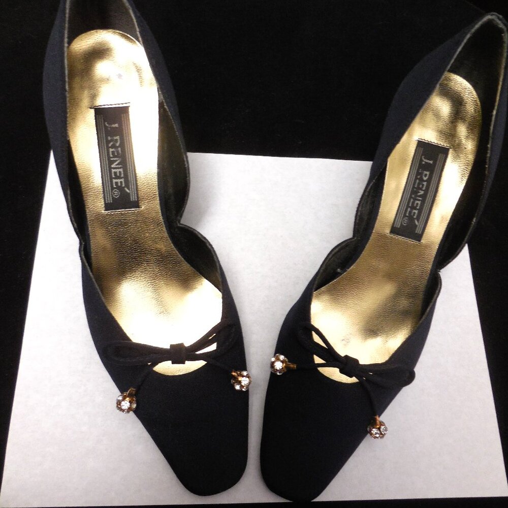 J Renee Navy Blue Silk Heels Size 8 M